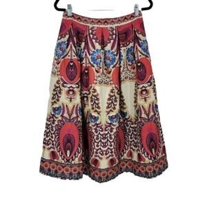 Champagne Strawberry Printed 50's Inspired Pleated Knee Length Skirt Size Small